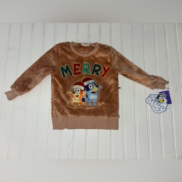 Bluey & Bingo Tan Soft Fleece with Colorful Christmas Embroidery New - Picture 2 of 9